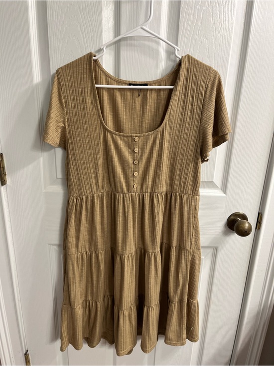 Very J Dresses & Skirts - Very J Tan Ribbed Tiered Scoop Swing Dress